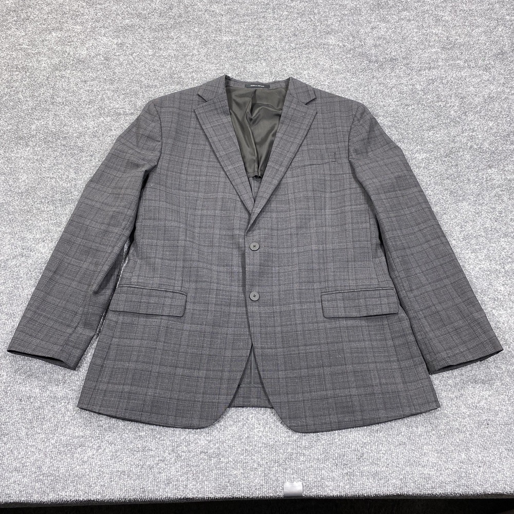 Awearness Kenneth Cole Blazer Mens 46 Long Gray Plaid Wool Stretch Suit Jacket